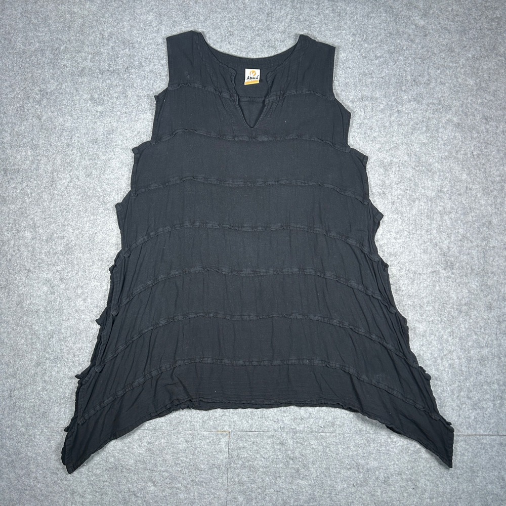 Abaca Tank Top Womens One Size Black Sharkbite Hem Tiered Gauze Boho Lagenlook